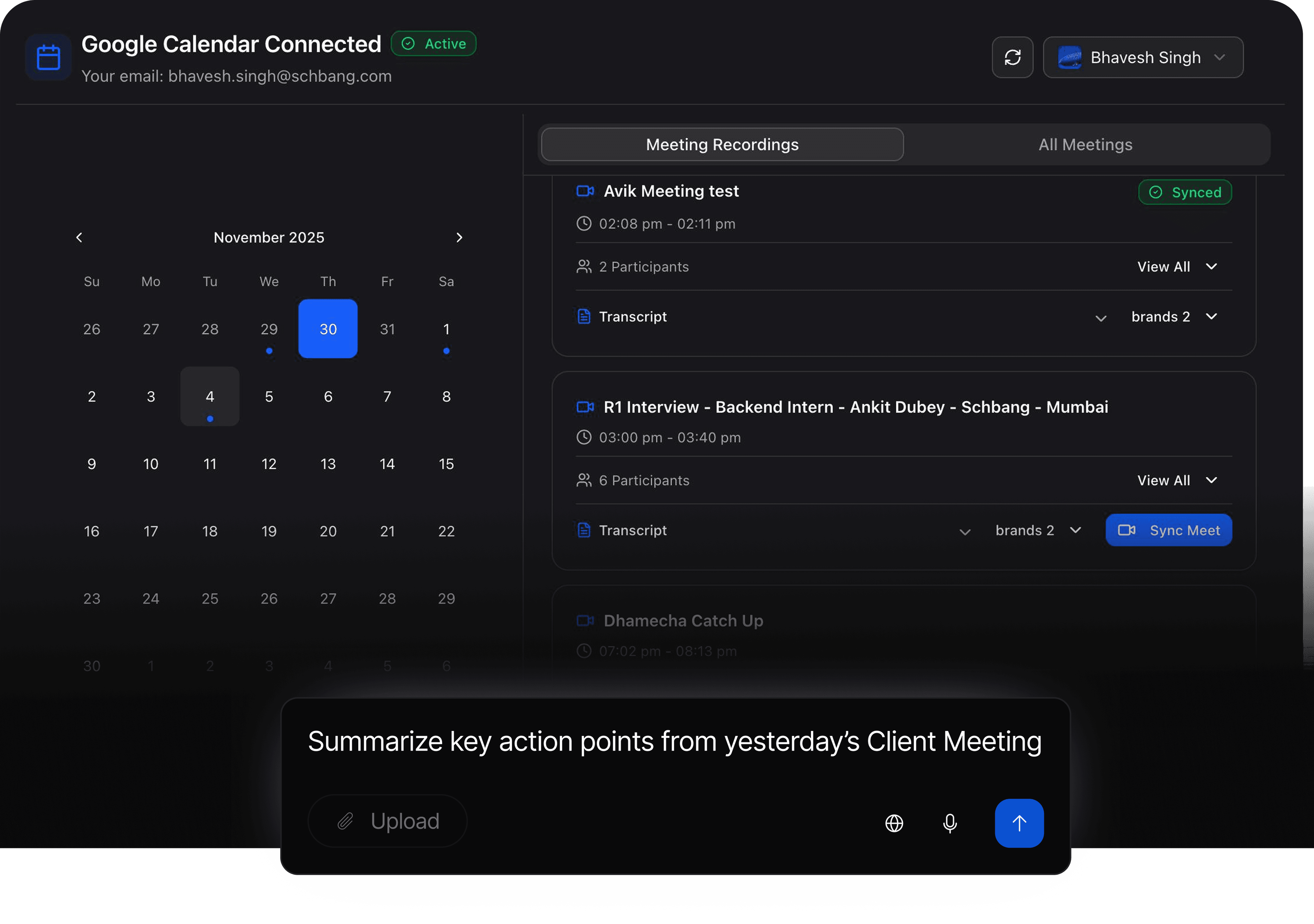 Calendar integration preview
